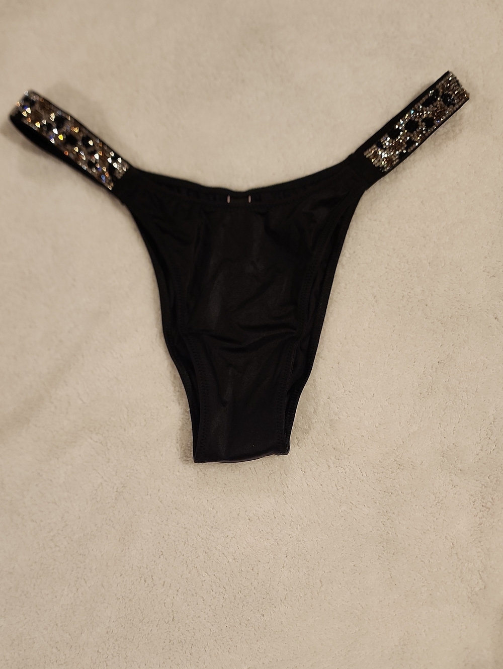 Victoria's Secret Black Panty with Crystal-Embellished Straps. Sz Small. BNWT